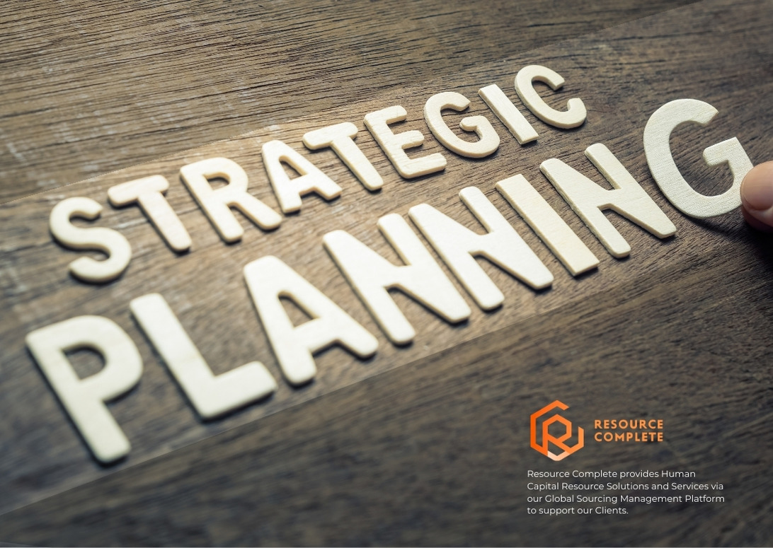Strategic planning concept with wooden letters on a desk