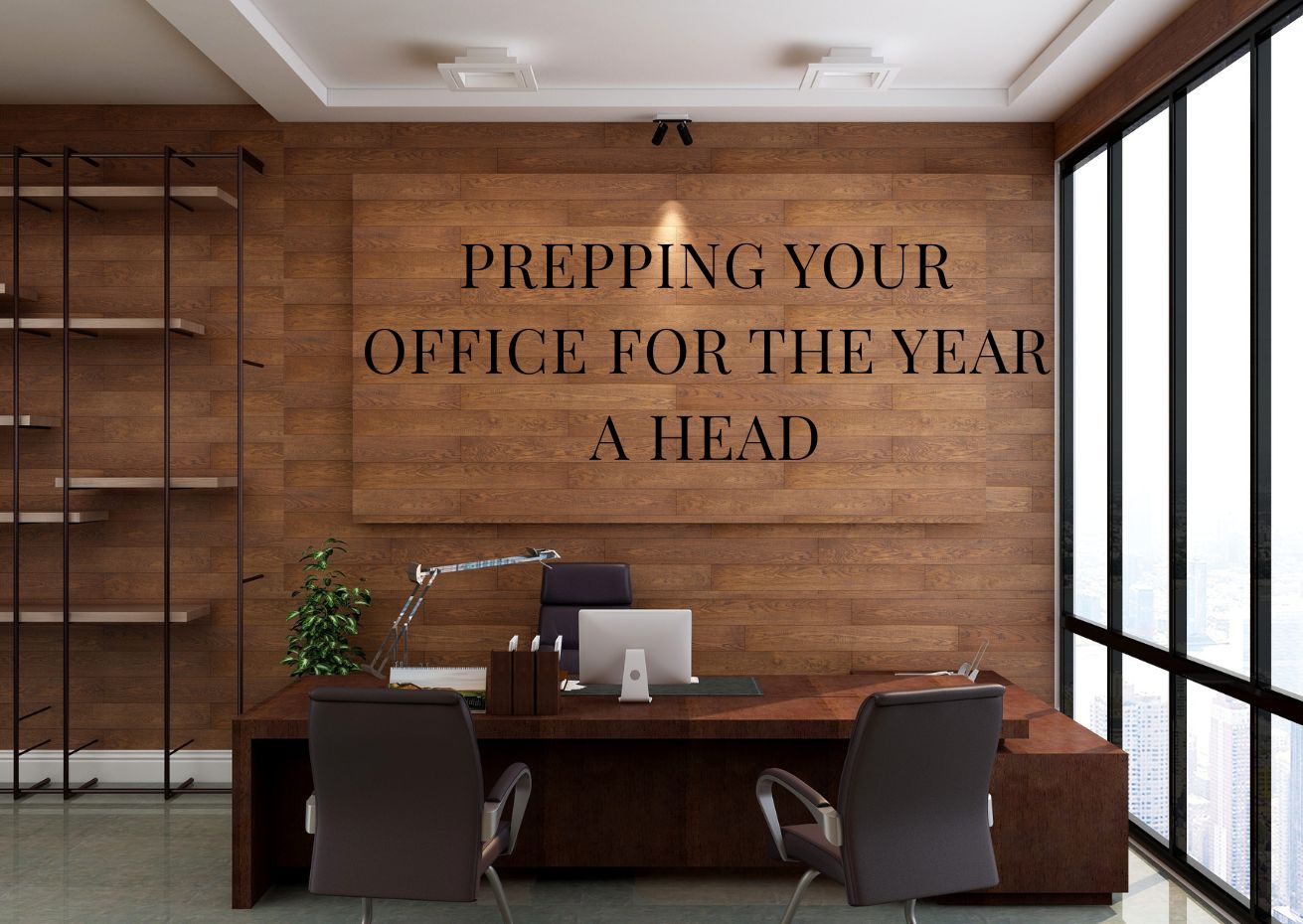 Organised office desk with stationery and calendar symbolising an end-of-year declutter and preparation for the new work year