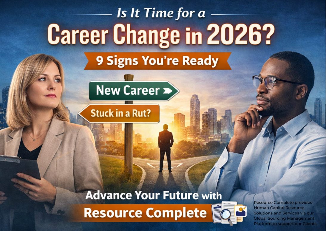 Resource Complete career change 2026 graphic with professionals and a signpost showing “New Career” and “Stuck in a Rut