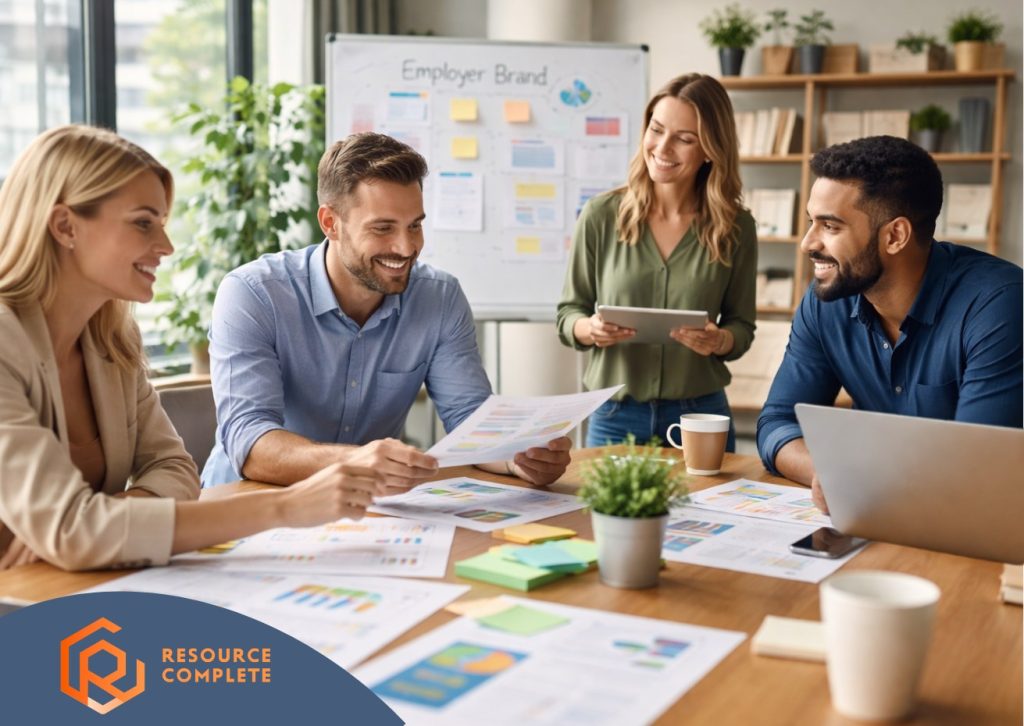 Recruitment professionals reviewing employer branding content